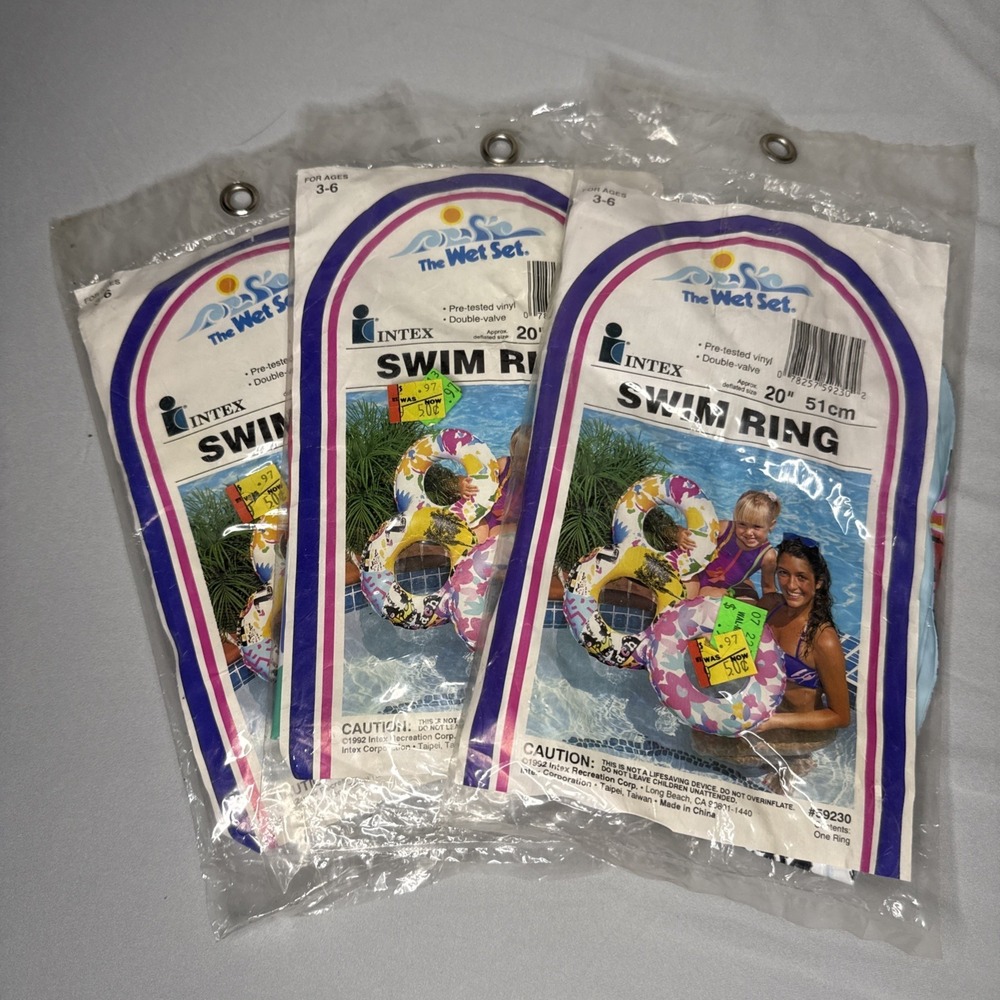 VINTAGE 1992 Intex Wet Set 20" Inflatable Swim Ring Floral Style #59230 Lot Of 3